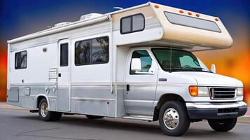 A rv parked on the side of the road photo