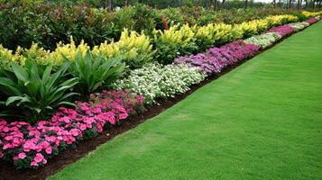 A row of colorful flowers in a garden photo