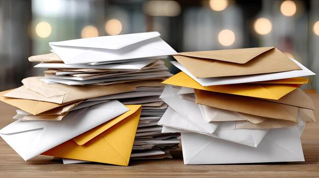 A pile of envelopes on a table photo