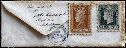 An envelope with stamps on it and a letter photo