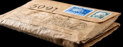 An envelope with stamps on it and a stamp on it photo
