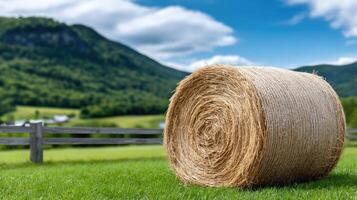 A hay bale in the middle of a field photo