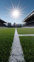 A soccer field with a line of white lines photo