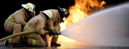 Firefighters training in the field photo