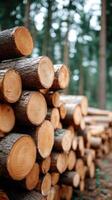 A pile of logs in the woods photo