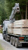 A truck carrying wood photo