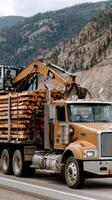 A truck carrying logs photo