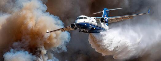 A plane flying through smoke photo