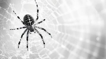Spider weaving its web in black and white photo