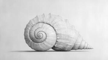 Pencil drawing representing a large seashell on white background photo