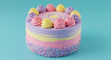 A colorful cake with frosting on top photo