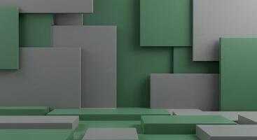 3d rendering of a green wall with gray cubes photo