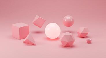 3d render of pink geometric shapes on a pink background photo