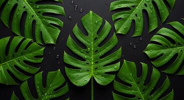 Monstera leaves on black background photo
