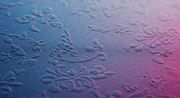 A close up of a blue and pink background with floral designs photo