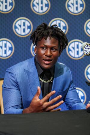 Texas Longhorns linebacker Anthony Hill Jr. answers questions from the media during SEC Media Days at Omni Atlanta Hotel. editorial_image