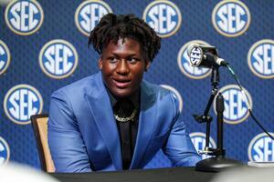 Texas Longhorns linebacker Anthony Hill Jr. answers questions from the media during SEC Media Days at Omni Atlanta Hotel. editorial_image