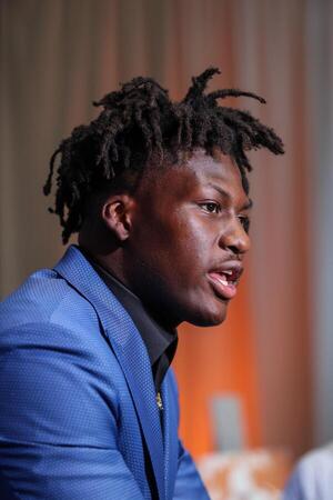 Texas Longhorns linebacker Anthony Hill Jr. answers questions from the media during SEC Media Days at Omni Atlanta Hotel. editorial_image
