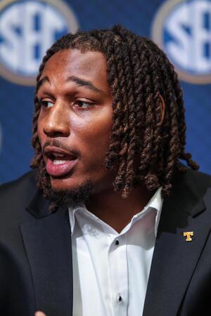 Tennessee Volunteers defensive tackle Bryson Eason answers media day questions during SEC Media Days at Omni Atlanta Hotel. editorial_image