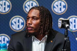Tennessee Volunteers defensive tackle Bryson Eason answers media day questions during SEC Media Days at Omni Atlanta Hotel. editorial_image