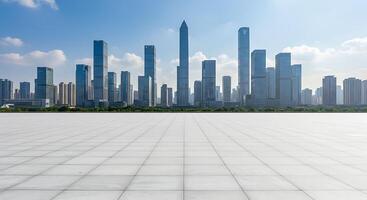 A large empty cityscape with skyscrapers in the background photo