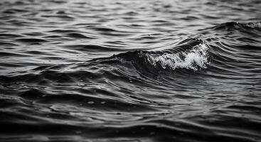 Black and white photo of waves in the ocean