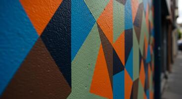 A colorful wall with geometric shapes painted on it photo