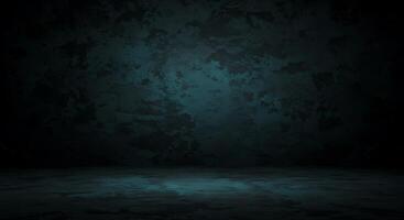 An empty room with dark walls and a light photo