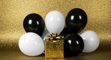 Black and white balloons with gold foil background photo