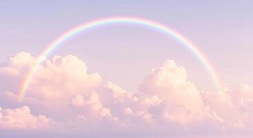 A rainbow is seen in the sky above clouds photo