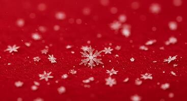 Snowflakes falling on a red background photo