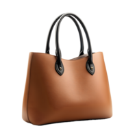 Elegant tan leather tote bag with black handles isolated on transparent background png