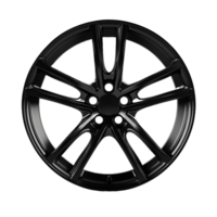 Sleek black five spoke alloy car wheel rim with polished edges isolated on transparent background png
