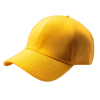 Bright yellow baseball cap with curved bill and textured fabric isolated on transparent background png