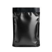 Realistic 3d render of a black foil pouch packaging isolated on transparent background png