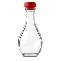 Clear glass bottle with a red screw cap isolated on transparent background png