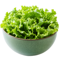 Fresh green lettuce leaves in a ceramic bowl isolated on transparent background png