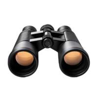 Close up view of black binoculars with orange lenses isolated on a transparent background png