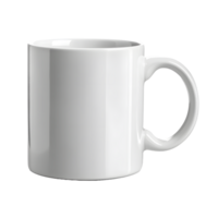A clean white ceramic mug with a handle isolated on a transparent background png