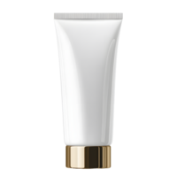 Clean white cosmetic tube with a shiny gold cap isolated on transparent background png