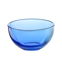 A clear blue glass bowl with a smooth rim and ribbed base isolated on transparent background png