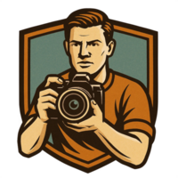 Vintage Style Illustration of a Confident Man Holding a DSLR Camera Framed png