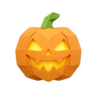 Origami-style Halloween jack-o'-lantern pumpkin with glowing eyes and mouth, spooky paper craft design in orange and yellow on dark festive background png