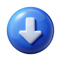 Glossy blue circle download button isolated on transparent background png
