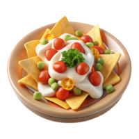 Delicious nachos with creamy sauce and veggies png