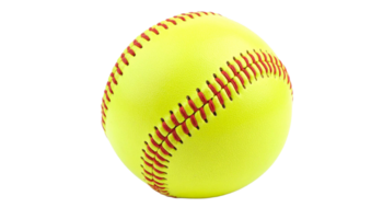 Yellow Softball with Red Stitching Close up png