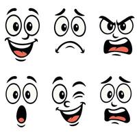 Cartoon Faces with Various Expressions. Sticker and icons with different face expressions. vector