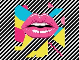 Bold Pop Art Lips and Geometric Shapes vector