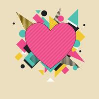 Retro Heart with Geometric Memphis Elements vector