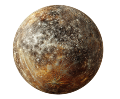 Detailed view of Mercury showcasing surface features and textures png